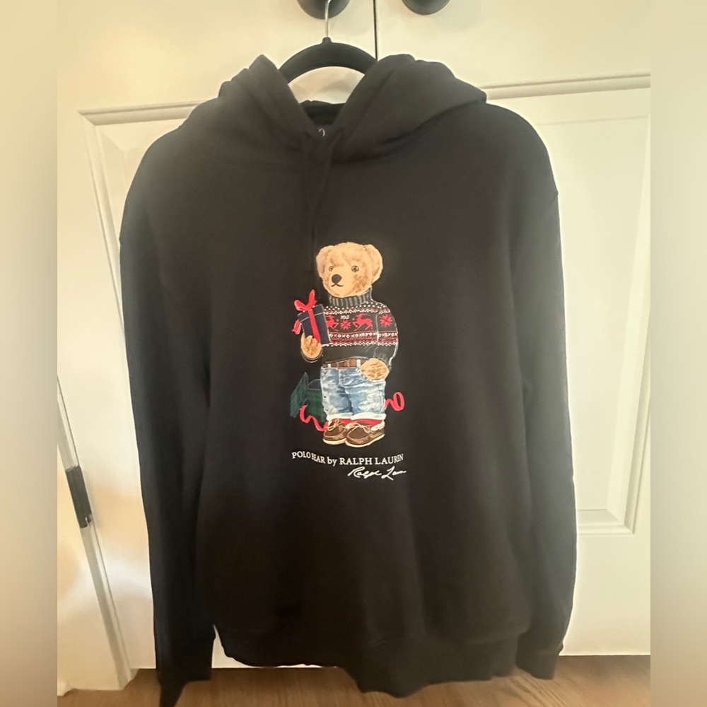 Ralph Lauren Bear Holiday Black Hoodie NWOT